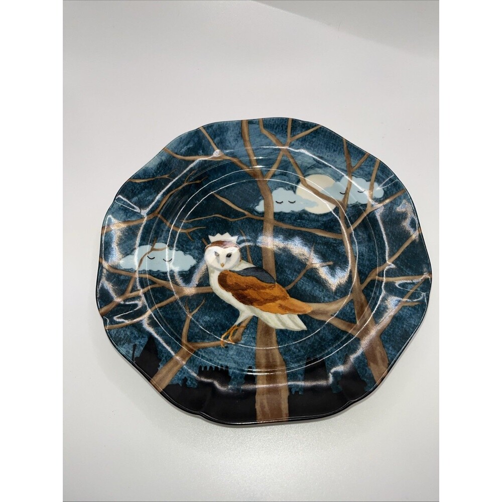 REBECCA REBOUCHE HIDDEN HOLLOW DESSERT / SALAD PLATE "MIDNIGHT OWL" ANTHROPOLGIE